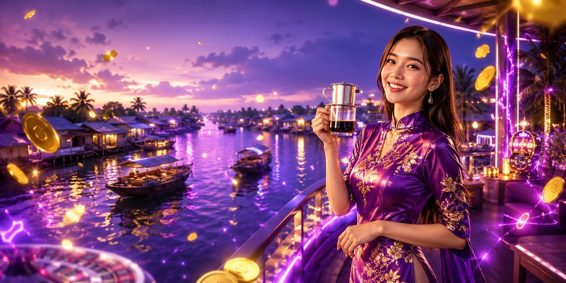 Người dùng tại vùng Mekong thưởng thức cà phê và trải nghiệm giải trí casino trực tuyến